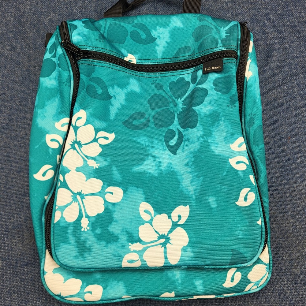 LL Bean Personal Organizer Toiletry Bag Teal Hibiscus Floral 0WP02 Hanging Hook